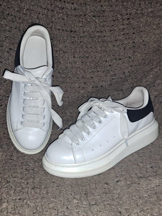 Alexander McQueen Shoes - ALEXANDER MCQUEEN-Oversize White Leather/Black Suede Sneakers-Sz 39-Excellent